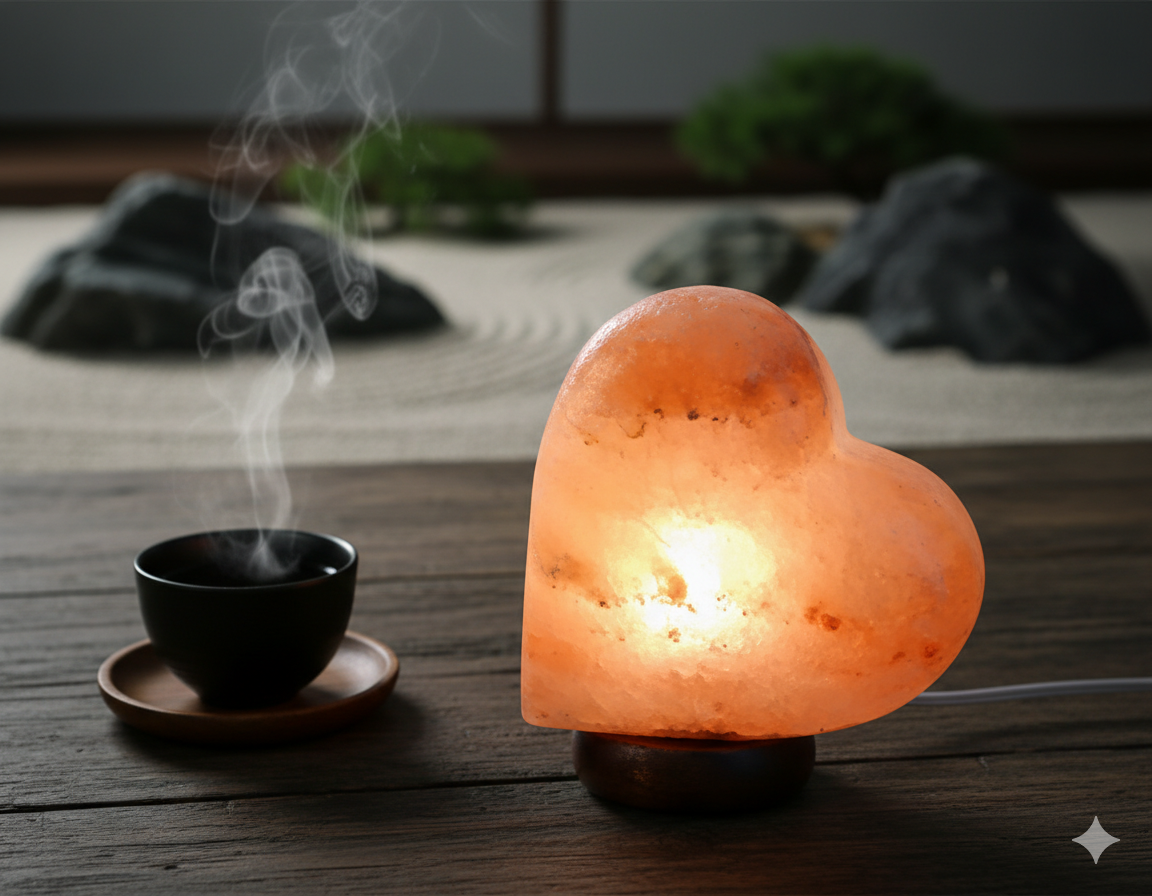 Salt Lamp Heart Collection (EU & UK Cords) | Natural Himalayan Salt Lamp with Wooden Base – ON/OFF & Dimmer Options
