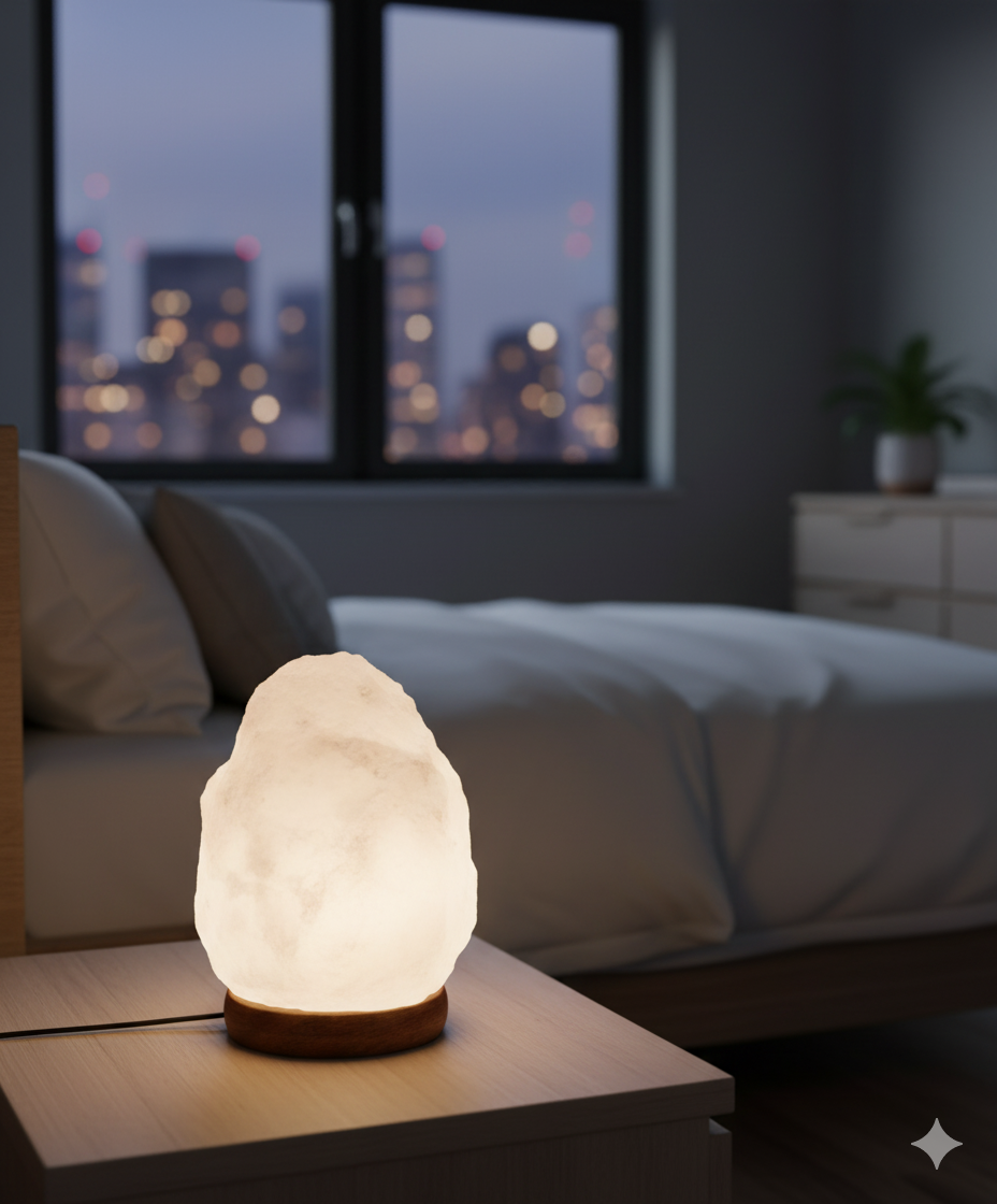 Salt Lamp Natural White (2–3 kg) Collection (EU & UK Cords) | White Himalayan Salt Lamp with Wooden Base – ON/OFF & Dimmer Options