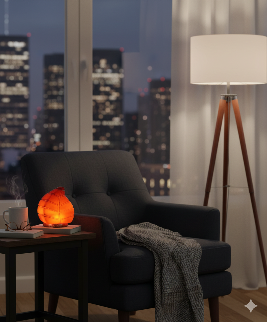 Salt Lamp Leaf Collection (EU & UK Cords) | Natural Himalayan Salt Lamp with Wooden Base – ON/OFF & Dimmer Options