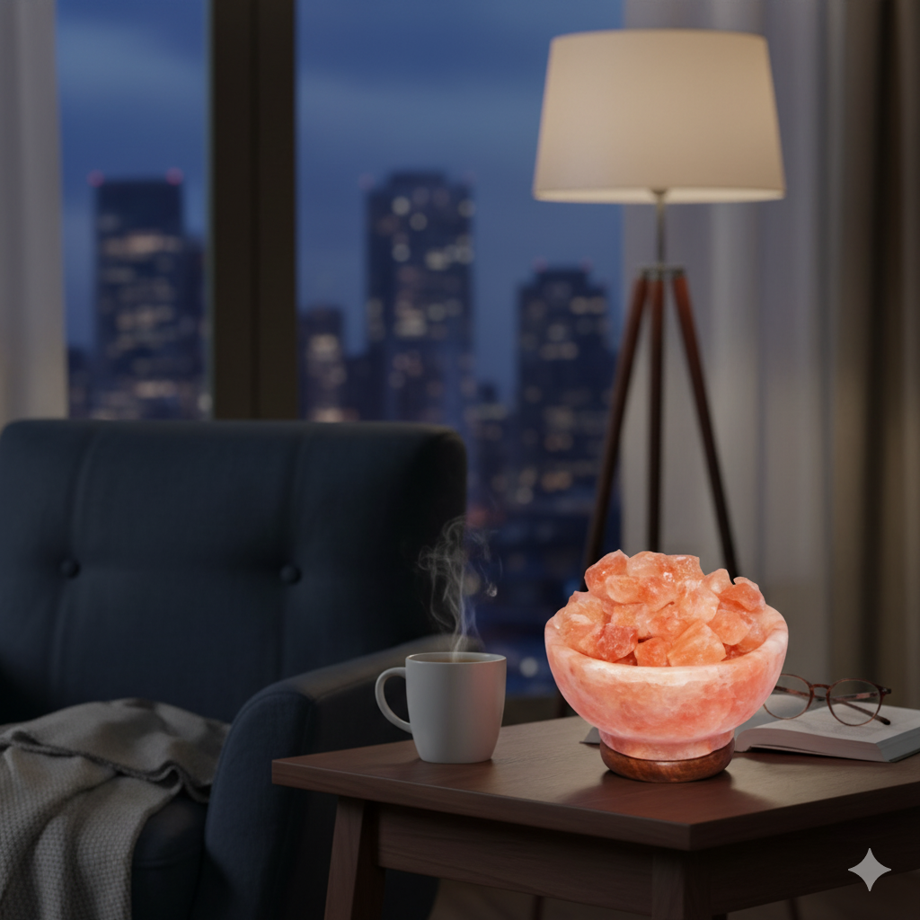 Salt Lamp Bowl & Chunks Natural Himalayan Salt Bowl Lamp with Chunks, Wooden Base & Black Power Cord