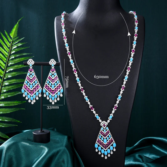 Purilite Select – Turquoise Dubai Bridal Jewelry Set | 4-Piece 18K Gold Plated Wedding Set with AAA CZ Stones