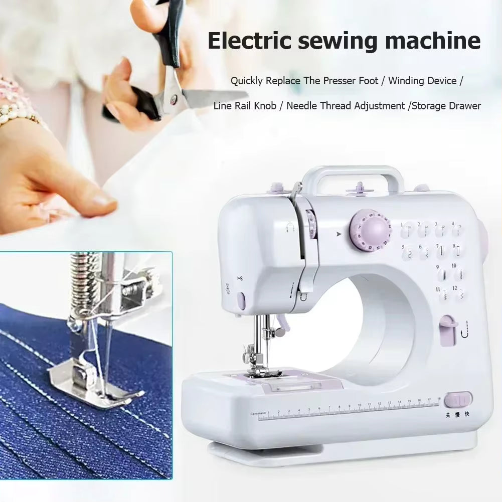 Mini Portable Sewing Machine – 12 Stitches Electric Household Crafting & Mending Presser Foot & Pedal for Beginners