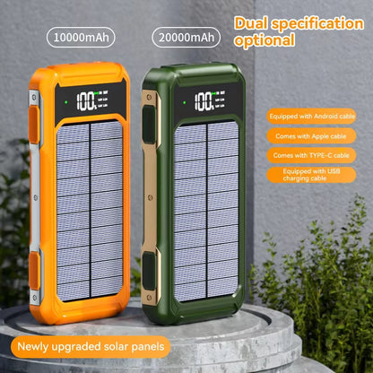 200000mAh Large Capacity Solar Power Bank – 4-in-1 Built-in Cable, Digital Display