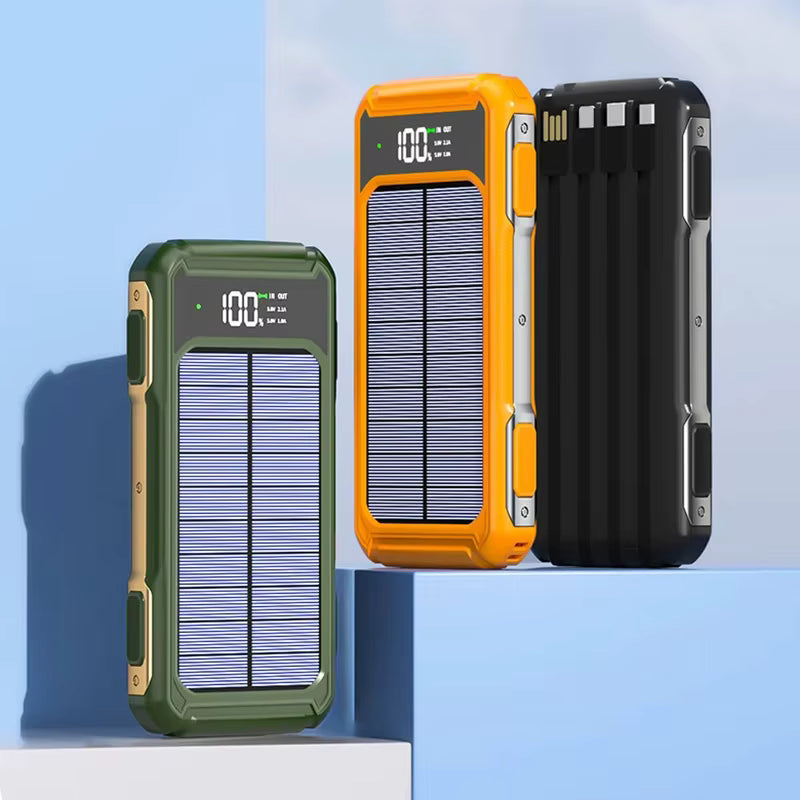 200000mAh Large Capacity Solar Power Bank – 4-in-1 Built-in Cable, Digital Display