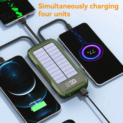 200000mAh Large Capacity Solar Power Bank – 4-in-1 Built-in Cable, Digital Display