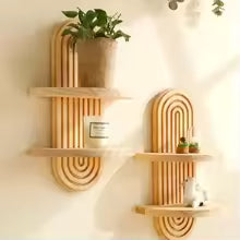 1Pc Wooden Wall Mounted Shelf – Boho Style Rack