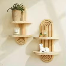 1Pc Wooden Wall Mounted Shelf – Boho Style Rack
