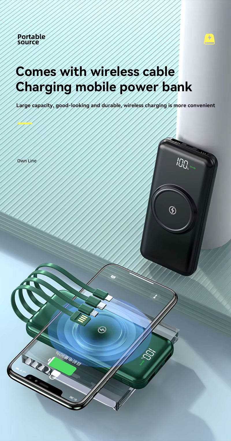 100000mAh Wireless Power Bank – 6-in-1 Fast Charging External Battery with Built-in Cables & Digital Display