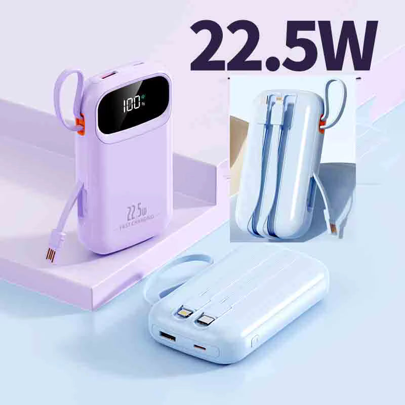 30000mAh Power Bank – Built-In Retractable USB-C Cable