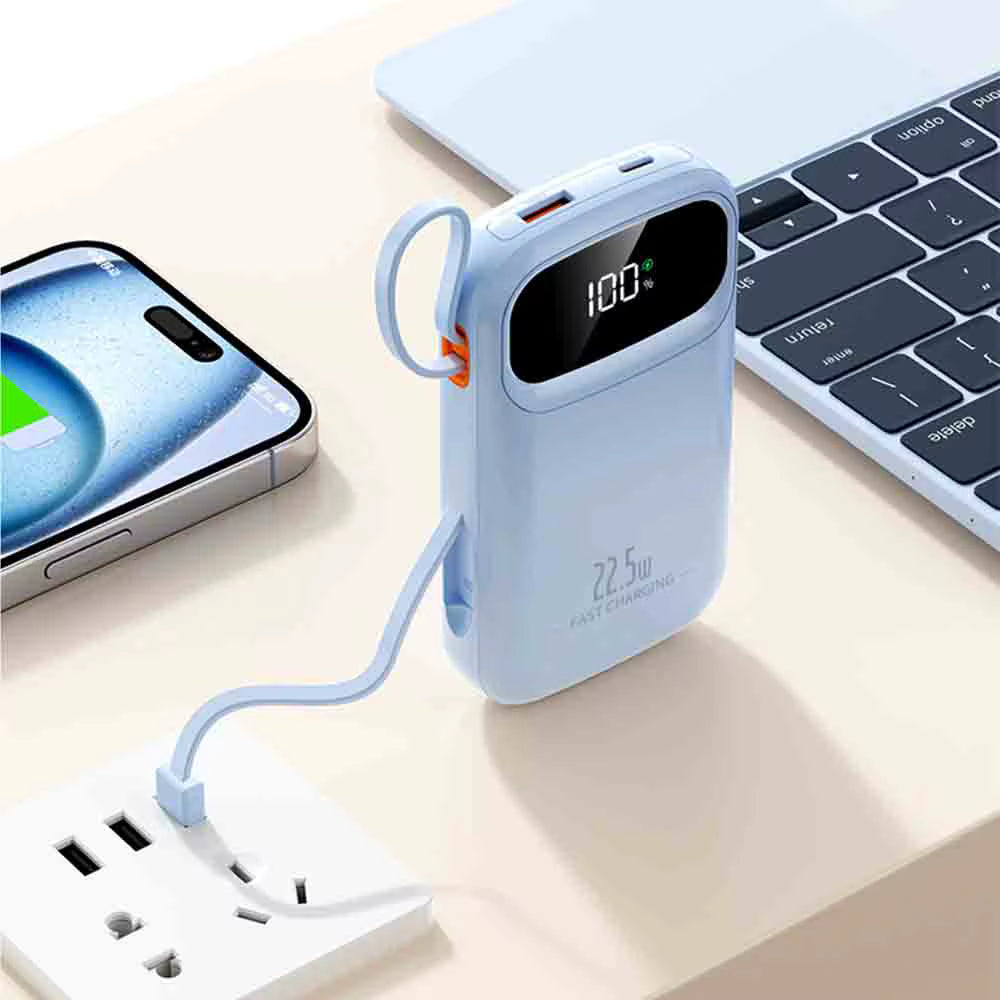 30000mAh Power Bank – Built-In Retractable USB-C Cable