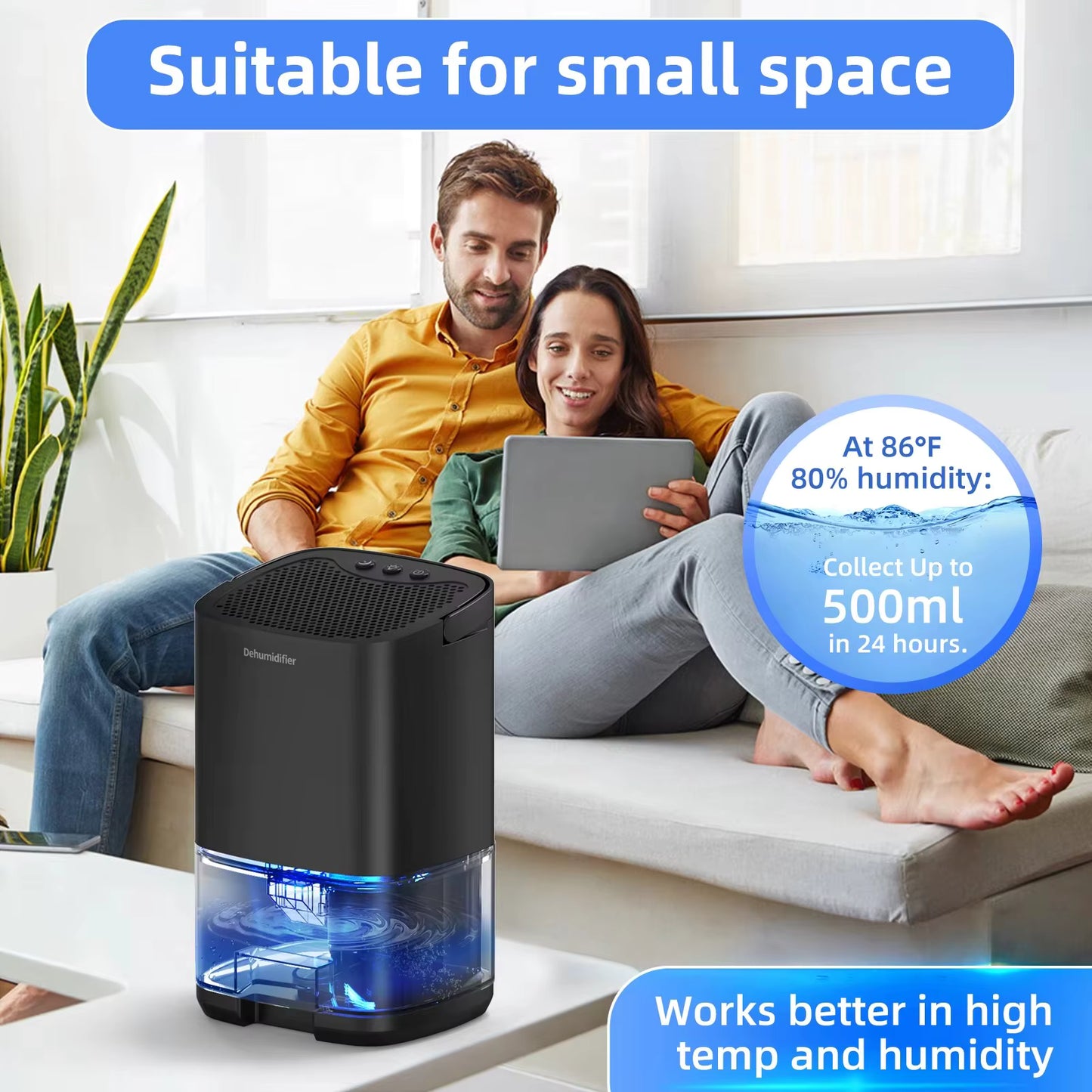 Portable Air Dehumidifier with LED Display & Washable Filter