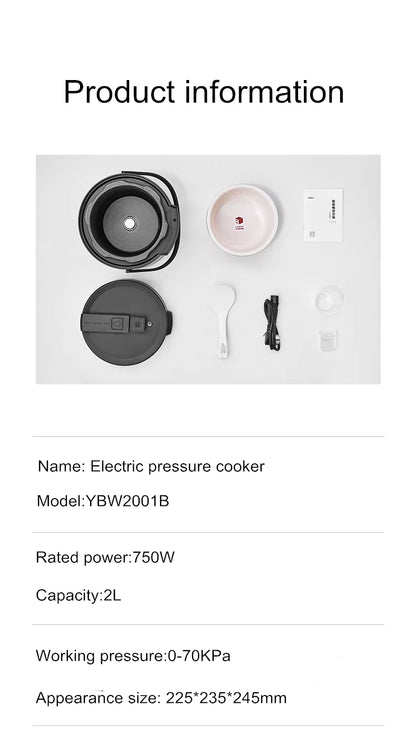 750W 2L Electric Rice Cooker Ceramic Glaze Pot 24H Pressure Cooker