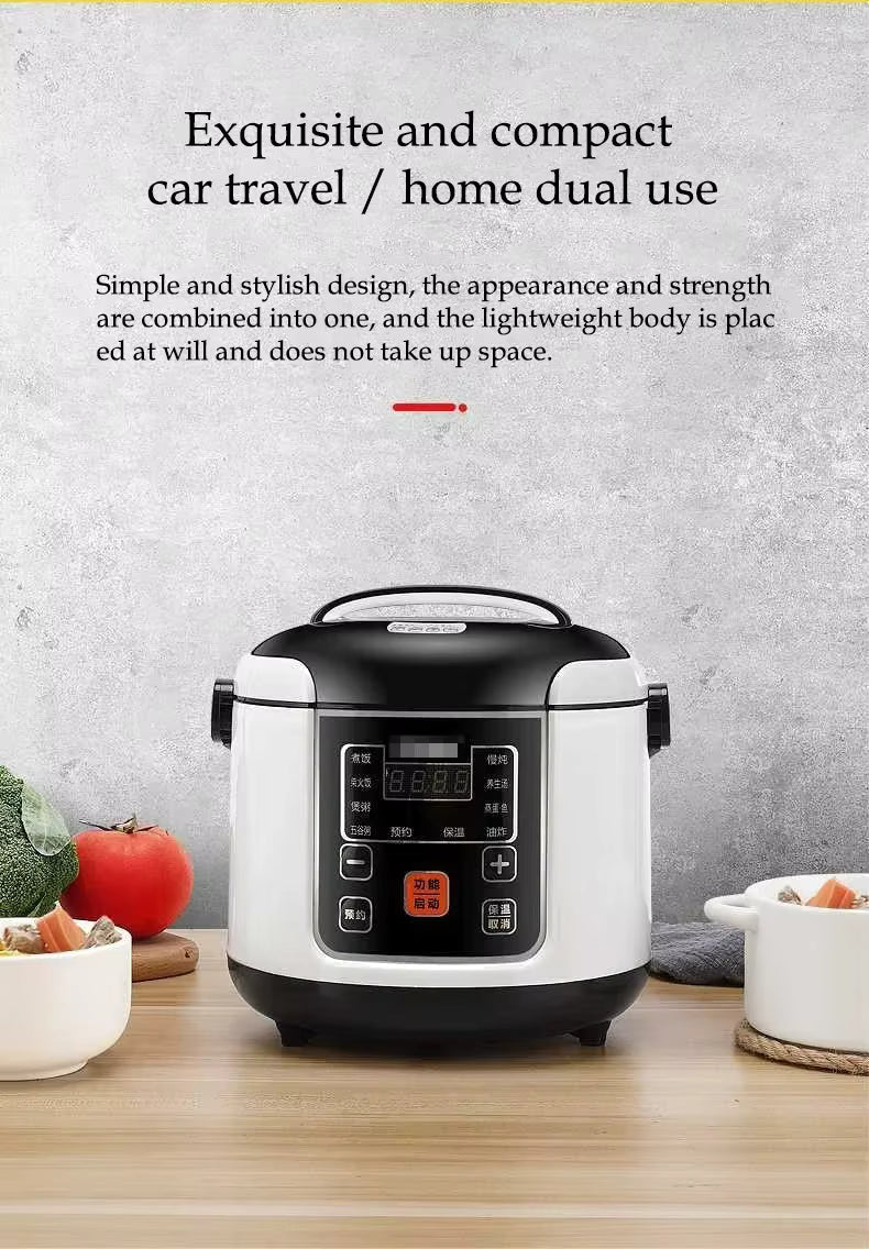 12V 24V 220V Mini Rice Cooker Car Truck Soup Porridge Cooking Machine Food Steamer Heating Lunch Box Meal Heater Warmer 2L