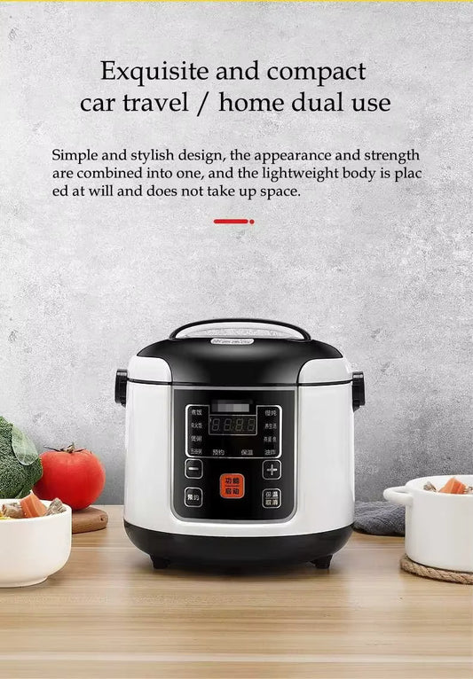 12V 24V 220V Mini Rice Cooker Car Truck Soup Porridge Cooking Machine Food Steamer Heating Lunch Box Meal Heater Warmer 2L
