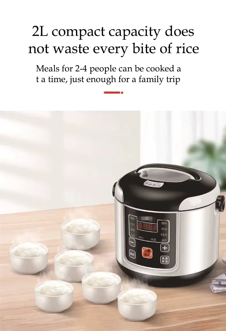 12V 24V 220V Mini Rice Cooker Car Truck Soup Porridge Cooking Machine Food Steamer Heating Lunch Box Meal Heater Warmer 2L
