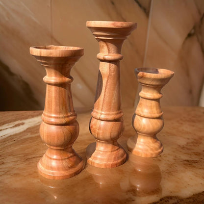 Wooden Candle Stands Set – Solid Acacia or Mahogany Wood – Set of 3 Sizes
