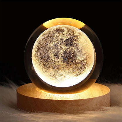 3D Crystal Ball LED Night Light with Wooden Base