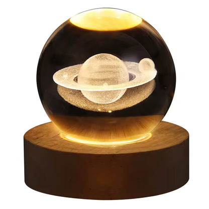 3D Crystal Ball LED Night Light with Wooden Base