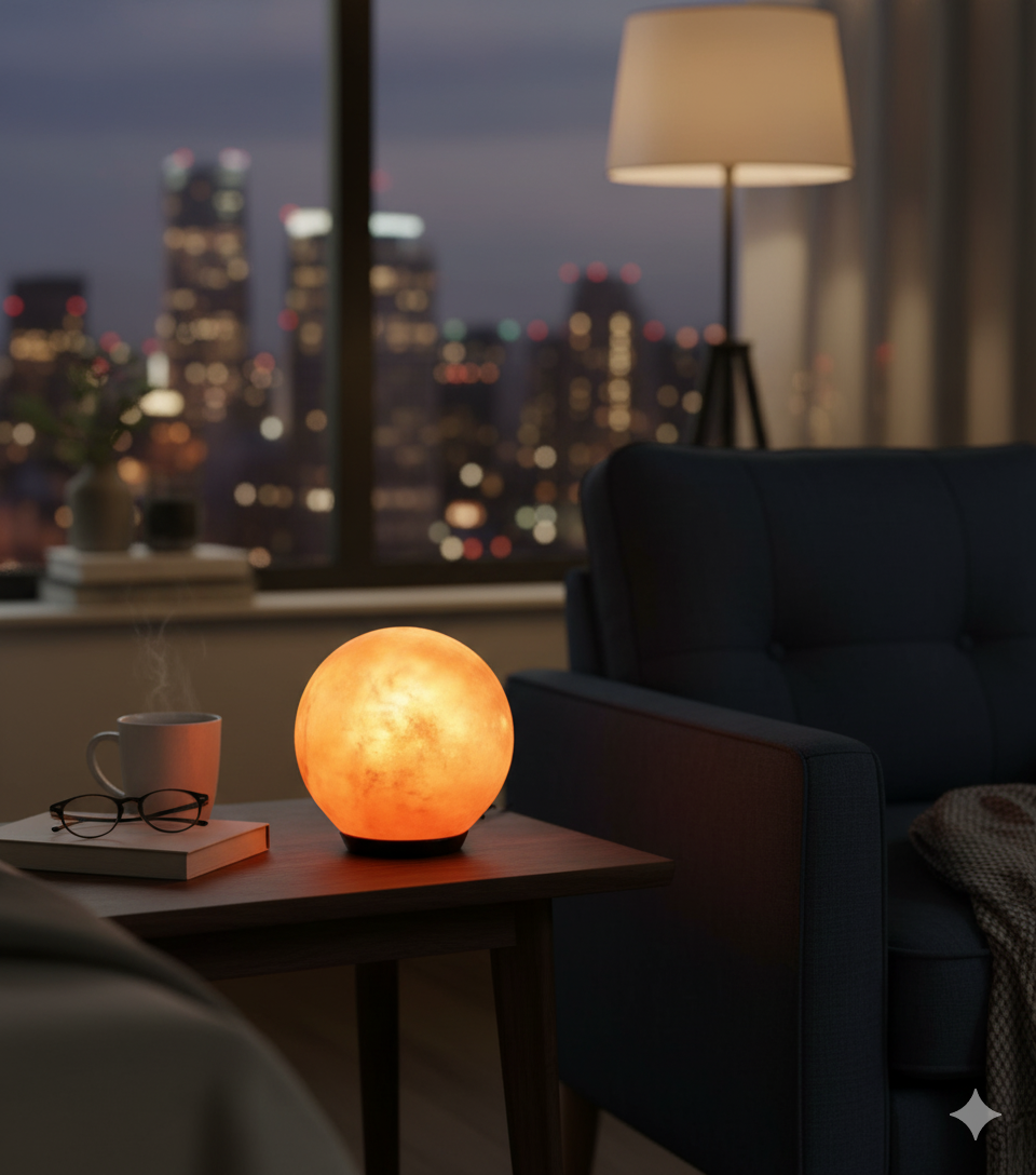 Salt Lamp Ball (UK Cord with Dimmer) | Natural Himalayan Salt Sphere Lamp with Wooden Base & Adjustable Light