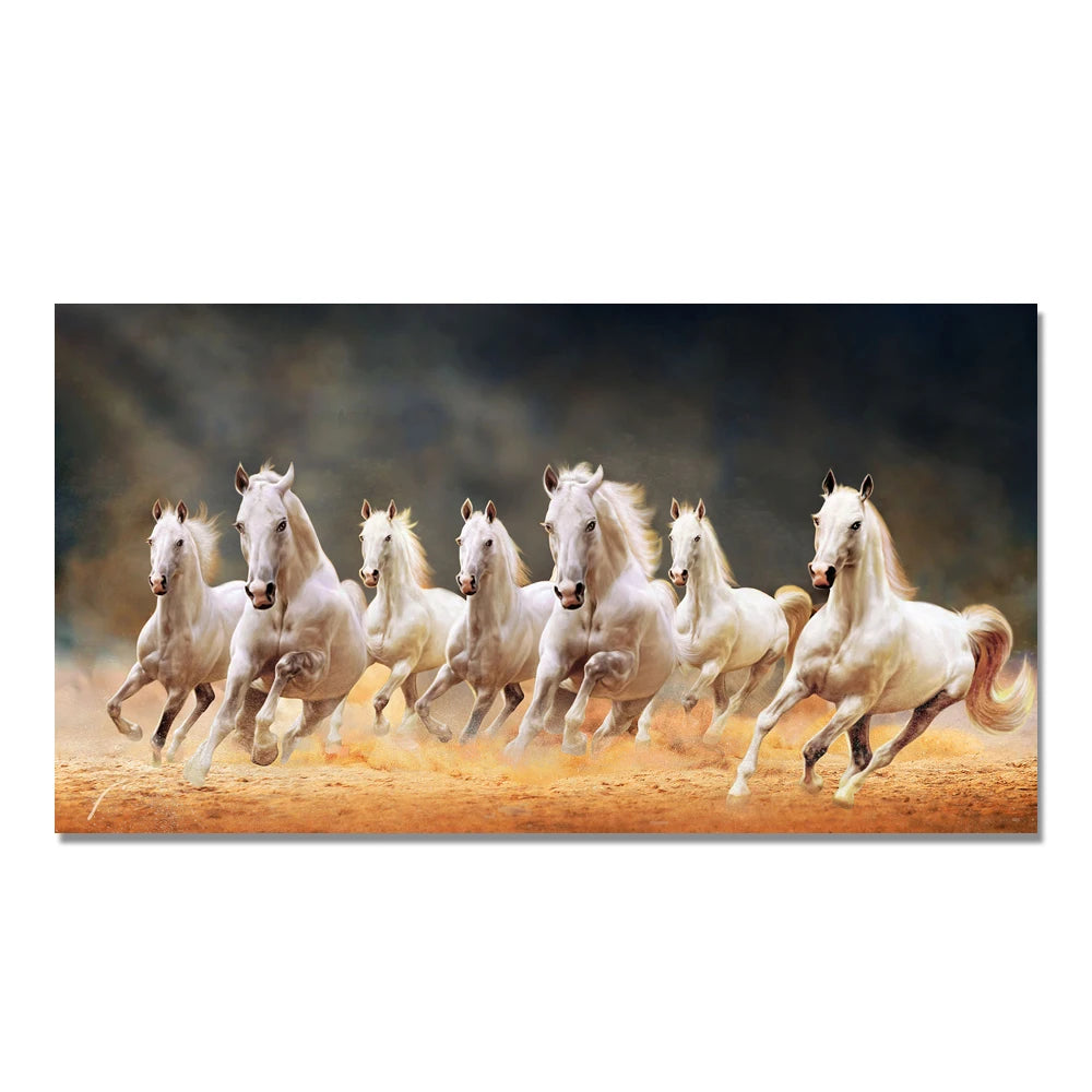Purilite Select – Galloping Grace 7 White Horses Modern Canvas Wall Art