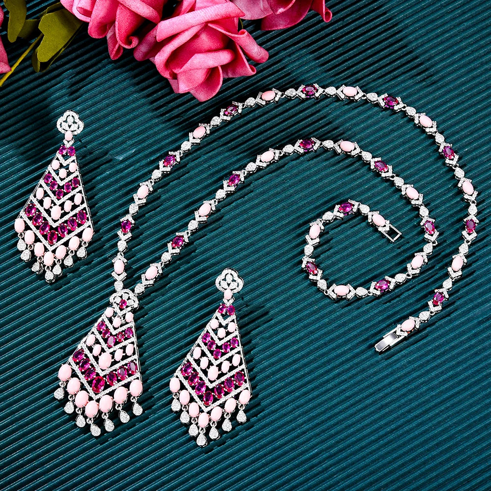 Purilite Select – Turquoise Dubai Bridal Jewelry Set | 4-Piece 18K Gold Plated Wedding Set with AAA CZ Stones