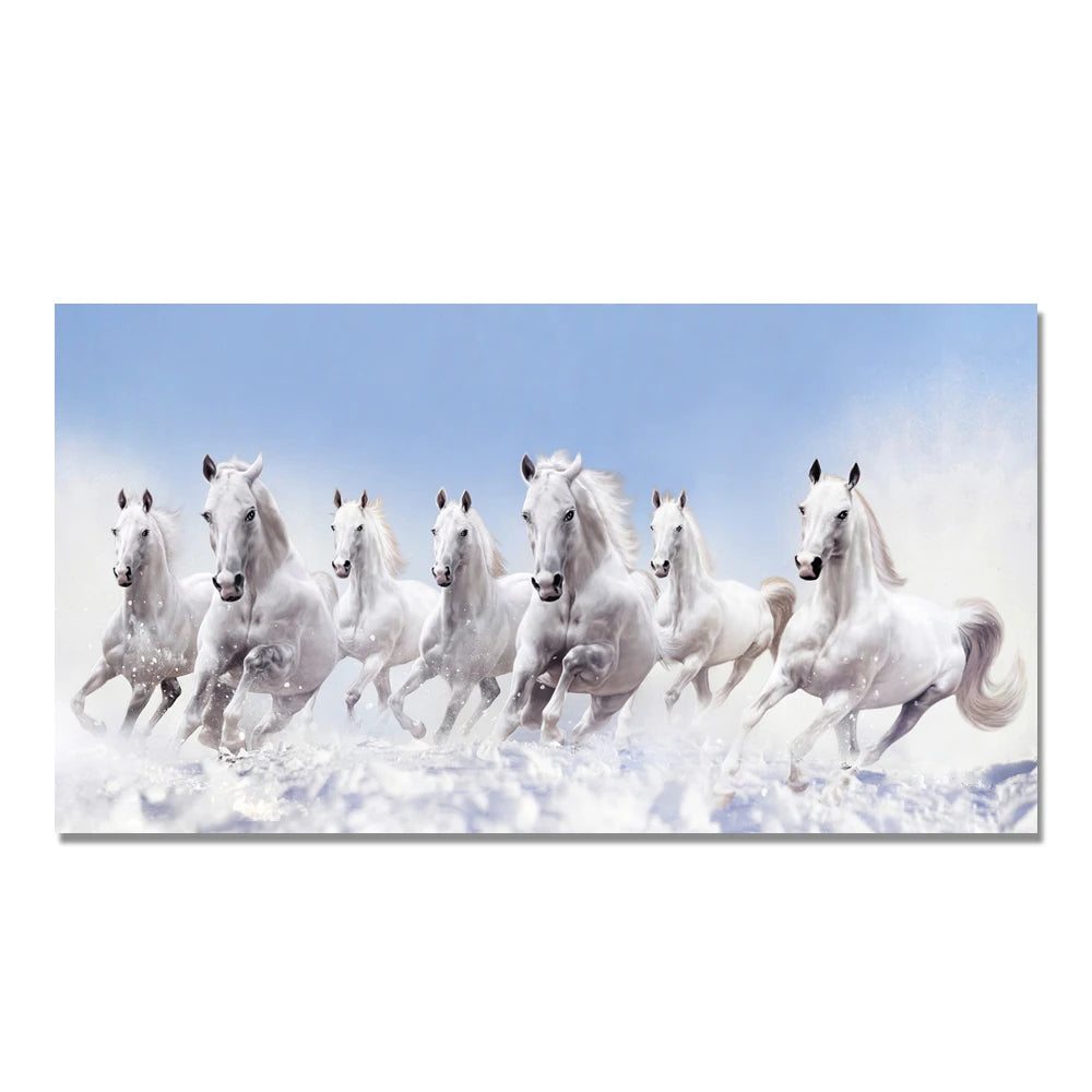 Purilite Select – Galloping Grace 7 White Horses Modern Canvas Wall Art