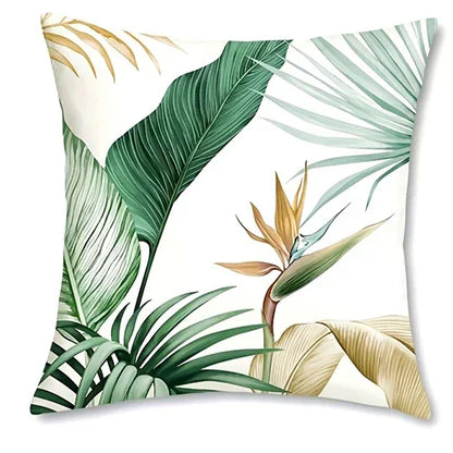 Purilite Select – Golden Green Palm Leaf Pillowcase | Ultra-Soft Polyester Peachskin Cushion Cover for Sofa, Bed & Car (No Pillow Core)