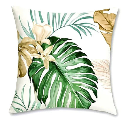 Purilite Select – Golden Green Palm Leaf Pillowcase | Ultra-Soft Polyester Peachskin Cushion Cover for Sofa, Bed & Car (No Pillow Core)