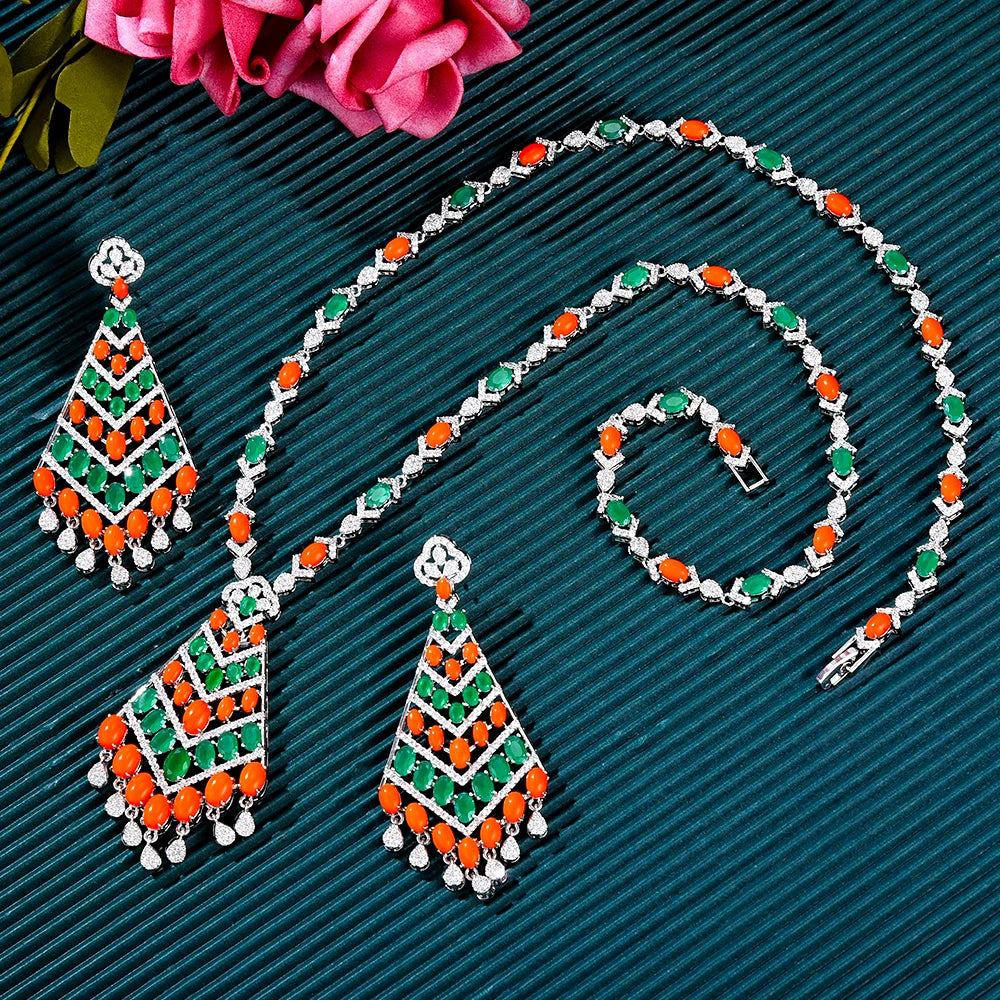 Purilite Select – Turquoise Dubai Bridal Jewelry Set | 4-Piece 18K Gold Plated Wedding Set with AAA CZ Stones