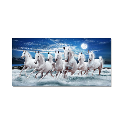 Purilite Select – Galloping Grace 7 White Horses Modern Canvas Wall Art