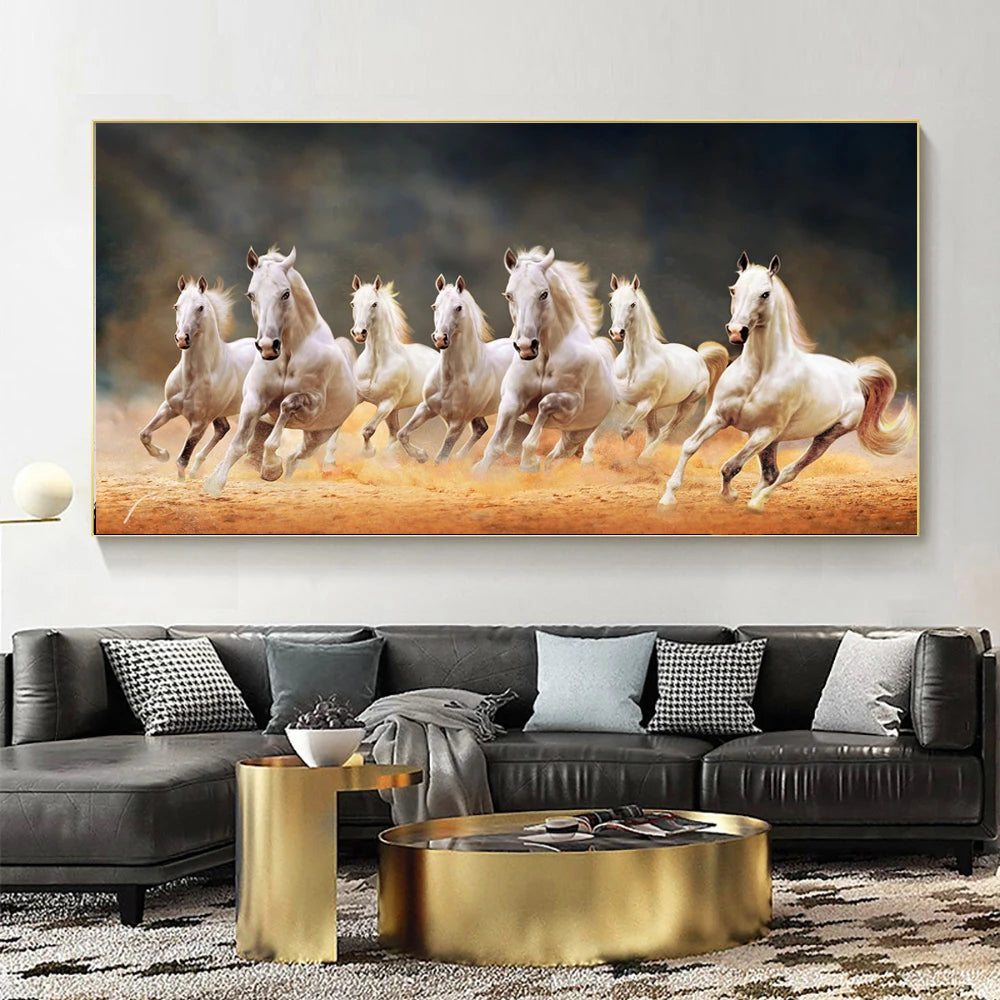 Purilite Select – Galloping Grace 7 White Horses Modern Canvas Wall Art