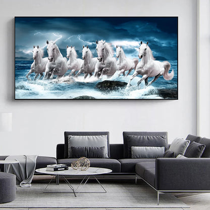 Purilite Select – Galloping Grace 7 White Horses Modern Canvas Wall Art