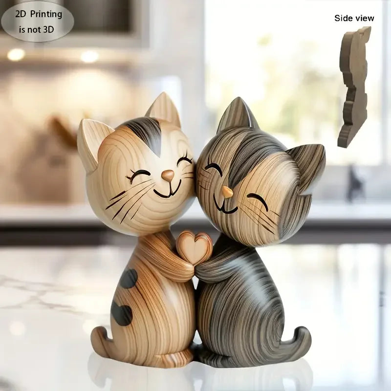 Purilite Select – Wooden Hugging Kitten Couple Sculpture