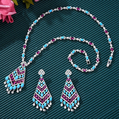Purilite Select – Turquoise Dubai Bridal Jewelry Set | 4-Piece 18K Gold Plated Wedding Set with AAA CZ Stones