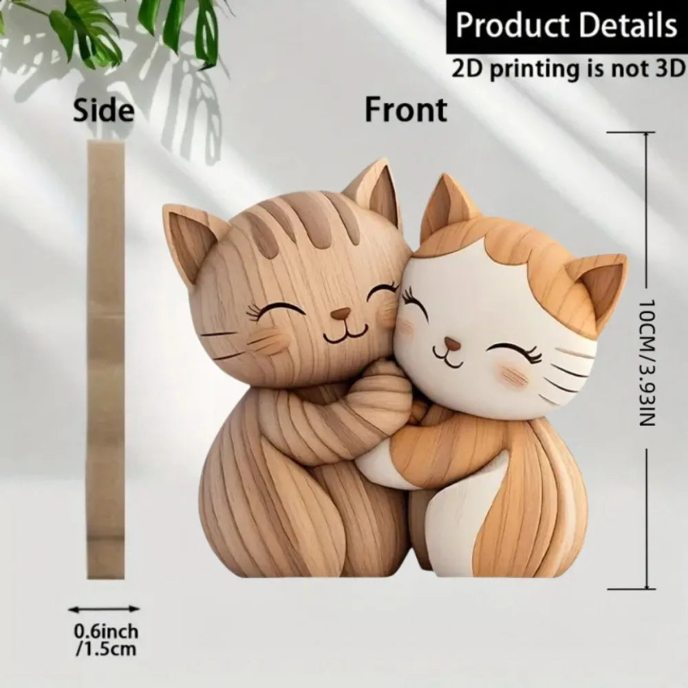 Purilite Select – Wooden Hugging Kitten Couple Sculpture