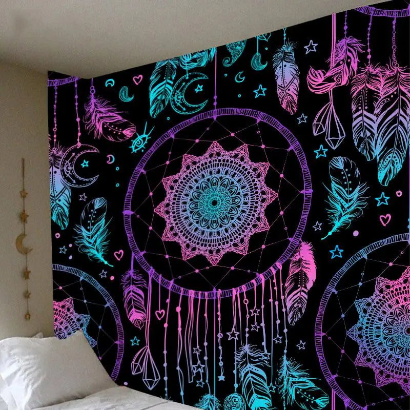Purilite Select – Psychedelic Dreamcatcher Moon Feather Tapestry | Boho Mandala Wall Hanging for Room & Ceiling Décor