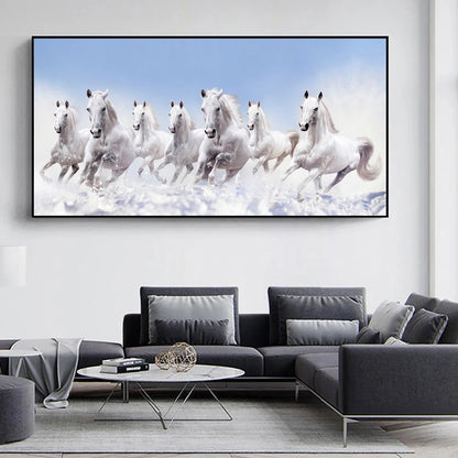 Purilite Select – Galloping Grace 7 White Horses Modern Canvas Wall Art