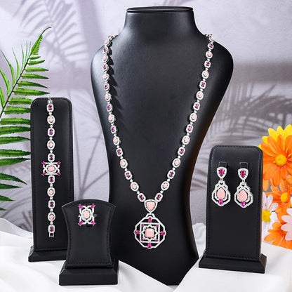 Purilite Select – Turquoise Dubai Bridal Jewelry Set | 4-Piece 18K Gold Plated Wedding Set with AAA CZ Stones