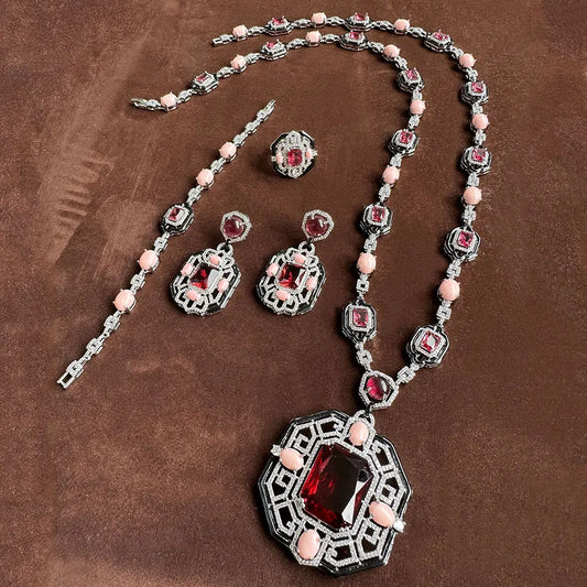 Purilite Select – Turquoise Dubai Bridal Jewelry Set | 4-Piece 18K Gold Plated Wedding Set with AAA CZ Stones