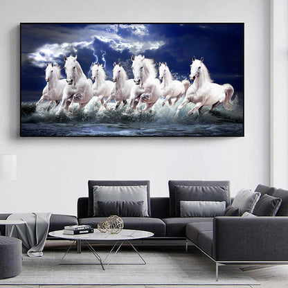 Purilite Select – Galloping Grace 7 White Horses Modern Canvas Wall Art