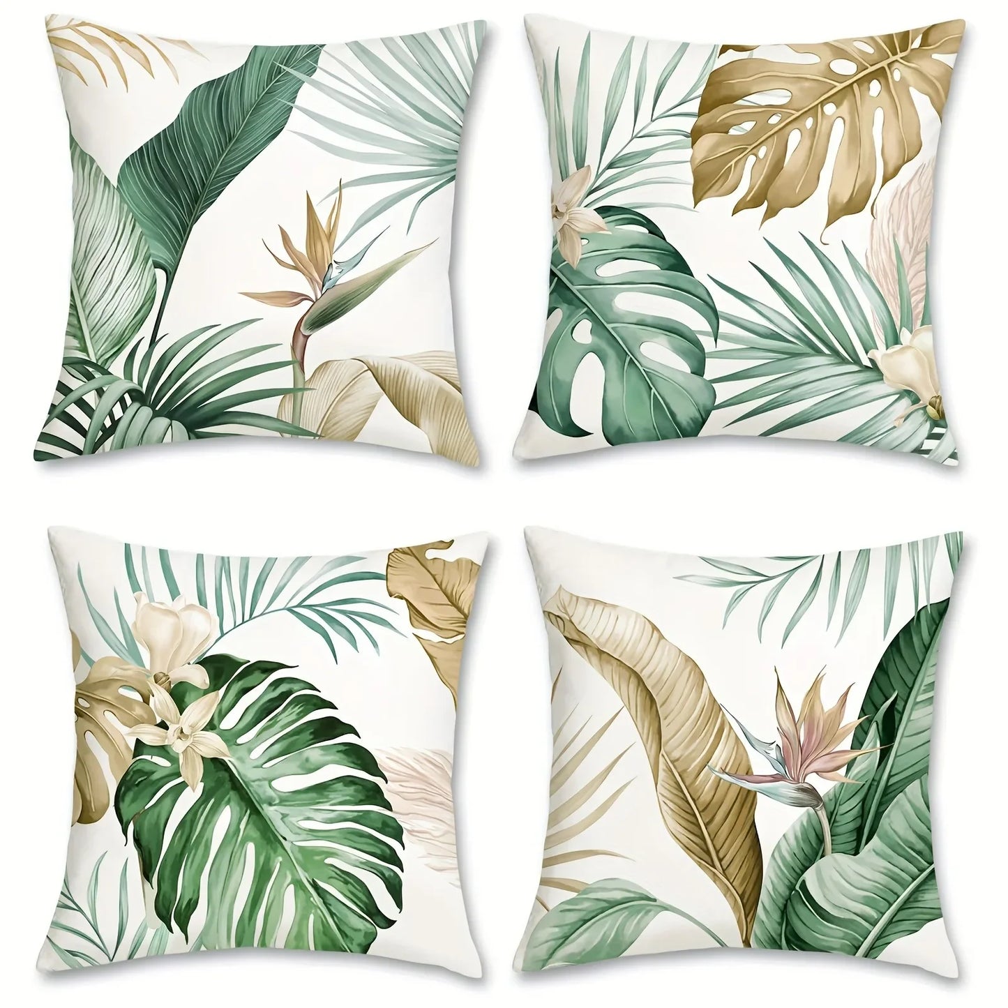 Purilite Select – Golden Green Palm Leaf Pillowcase | Ultra-Soft Polyester Peachskin Cushion Cover for Sofa, Bed & Car (No Pillow Core)