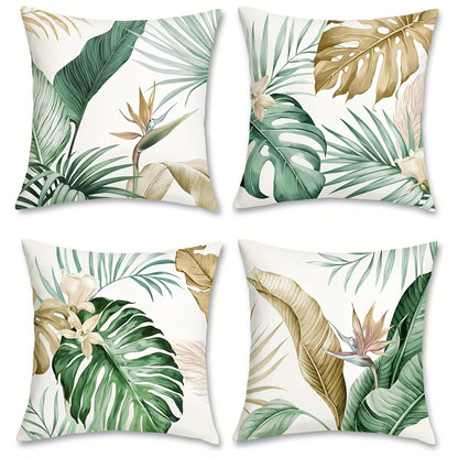 Purilite Select – Golden Green Palm Leaf Pillowcase | Ultra-Soft Polyester Peachskin Cushion Cover for Sofa, Bed & Car (No Pillow Core)