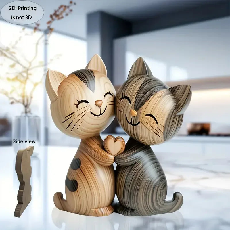 Purilite Select – Wooden Hugging Kitten Couple Sculpture