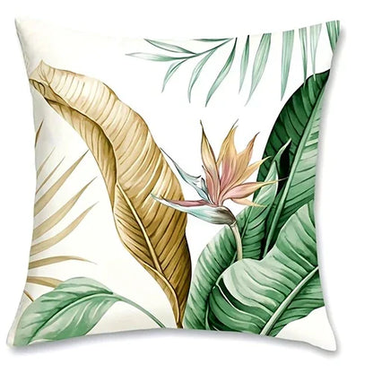 Purilite Select – Golden Green Palm Leaf Pillowcase | Ultra-Soft Polyester Peachskin Cushion Cover for Sofa, Bed & Car (No Pillow Core)