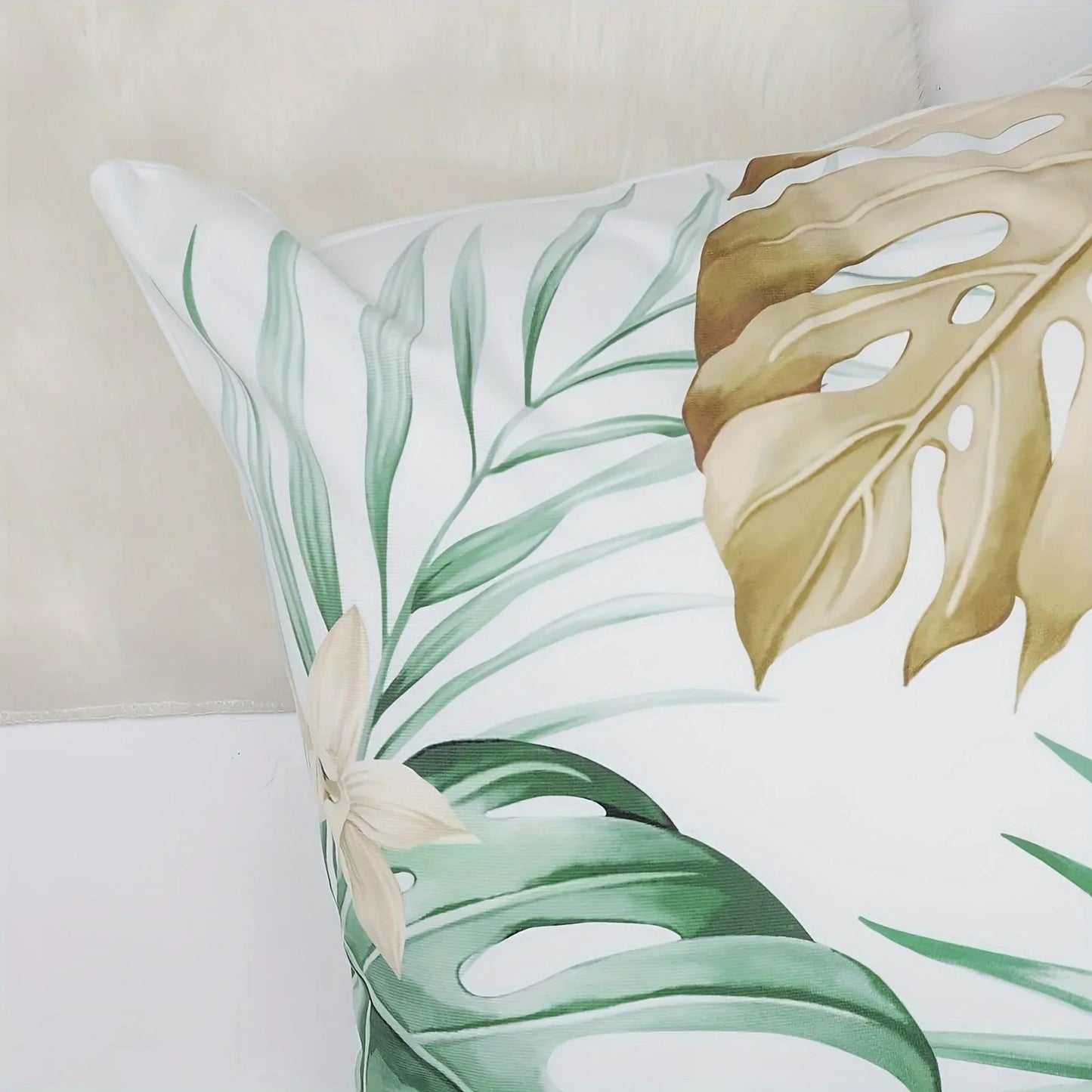 Purilite Select – Golden Green Palm Leaf Pillowcase | Ultra-Soft Polyester Peachskin Cushion Cover for Sofa, Bed & Car (No Pillow Core)