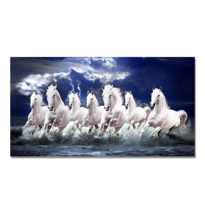 Purilite Select – Galloping Grace 7 White Horses Modern Canvas Wall Art